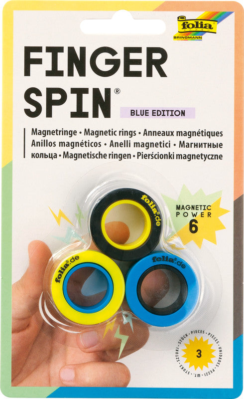 Folia Blue Edition Fidget-Spielzeug Finger Spin – 3 Stück, Blau, Kunststoff, Magnetisch