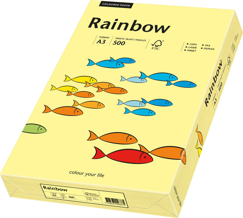 Rainbow Kopierpapier – A3, 80 g/m², Hellgelb – für Inkjet/Laser/Kopierer – FSC – 500 Blatt