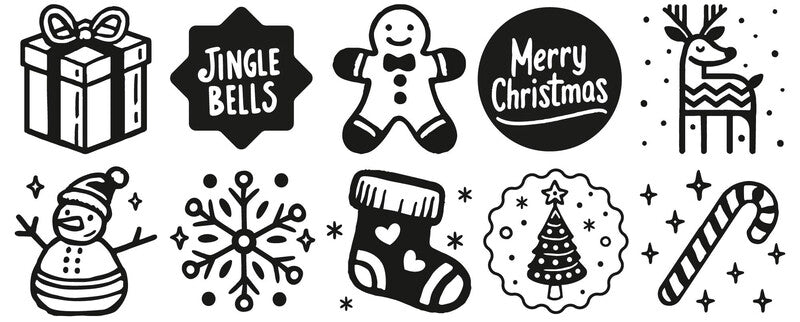 Trodat Weihnachts-Motivstempel – selbstfärbend, 10 Textplatten, 19 × 19 mm, 2 Kissen (rot/schwarz), Englisch
