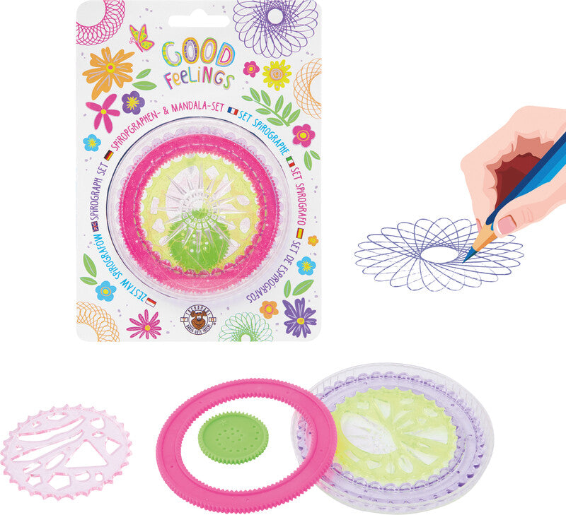 Trendhaus Schablonen-Set Good Feelings – Mandala/Spirograph, Ø 89 mm, Kunststoff, Mehrfarbig, Set, 5-teilig