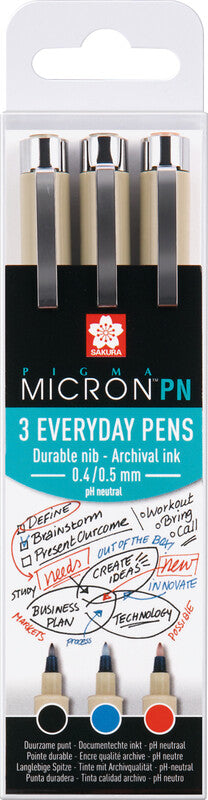 Sakura Pigma Micron Fineliner – 3er-Set 0,45 mm – sortiert – wasserfest