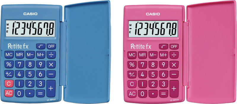 Casio Taschenrechner Petite fx LC-401LV – 8-stellig, Prozent/Wurzel, Batterie, Pink, 75×120×10 mm