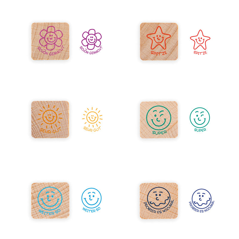 Trendhaus Lehrerstempel-Set – 6er-Set, Holz, Deutsch