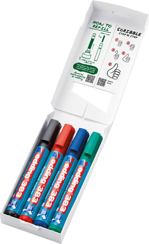Edding Flipchart-Marker 383 – Keilspitze 1-5 mm – Sortiert – 4er-Set – Nachfüllbar