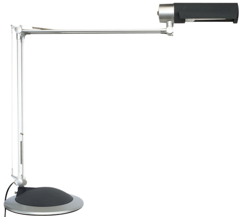 MAUL Tischleuchte Energiesparlampe E27 – Klemmfuss, drehbar & neigbar – 3’000 K – 1’160 lm 12 W – Silber