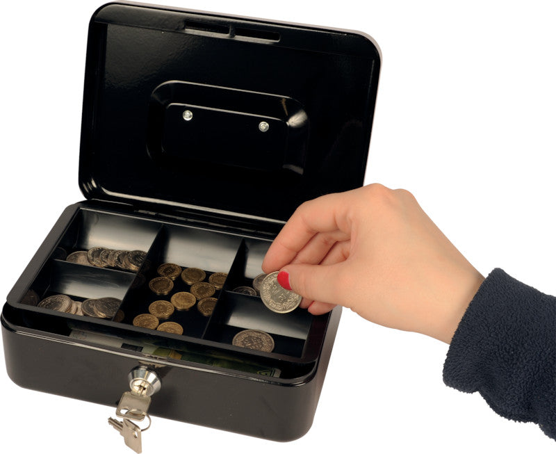 Q-Connect – Geldkassette – mit Schlüssel – 20,7 × 15,7 × 8,8 cm – Schwarz – Stahl