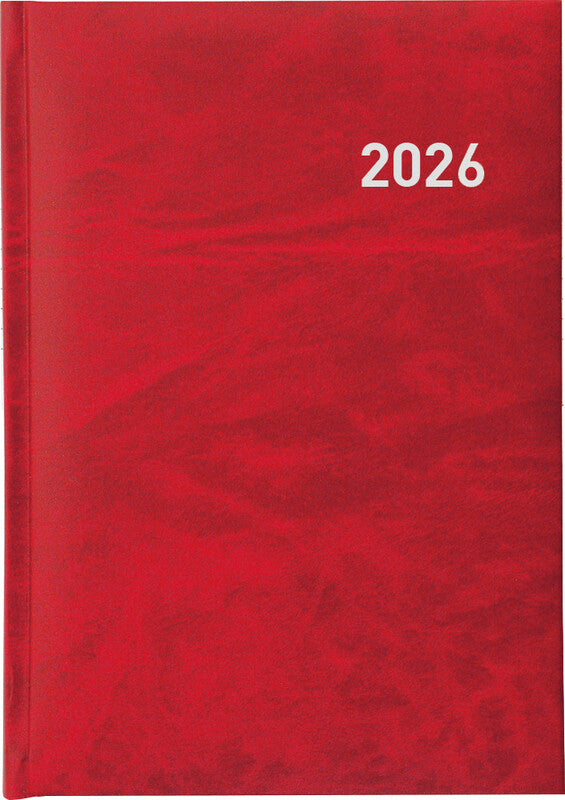 Biella Executive Agenda – 1 Tag pro Seite, gebunden, 14,5 × 20,5 cm, 2026, 1/2-Stunden-Takt, Rot, FSC