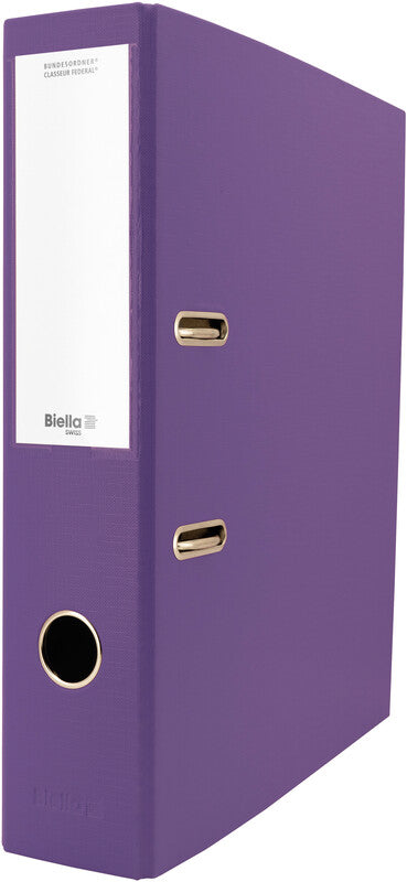 Biella Ordner – A4 hoch – 2-Ring Hebelmechanik, Rücken 70 mm – violett, Karton, mit Niederhalter, FSC