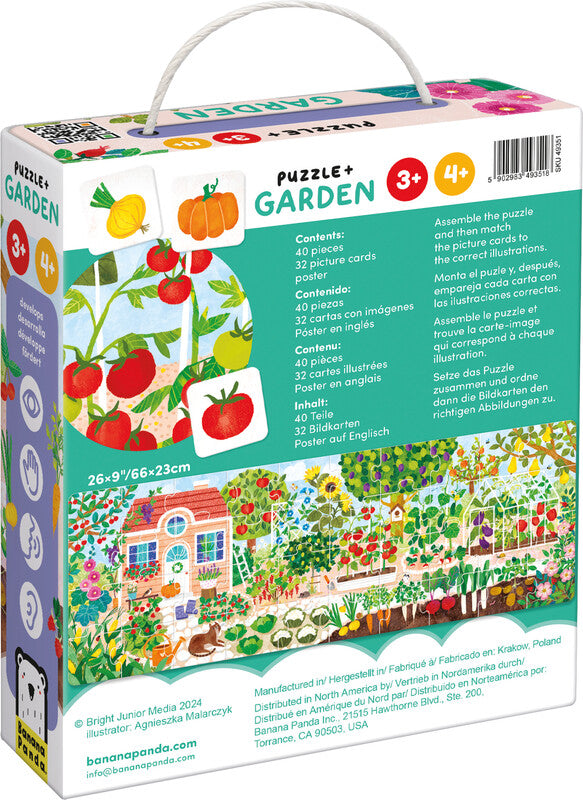 Banana panda Lernspiel – Puzzle + Garten, 40 Puzzleteile, 32 Bildkarten, Lernposter, ab 4 Jahren