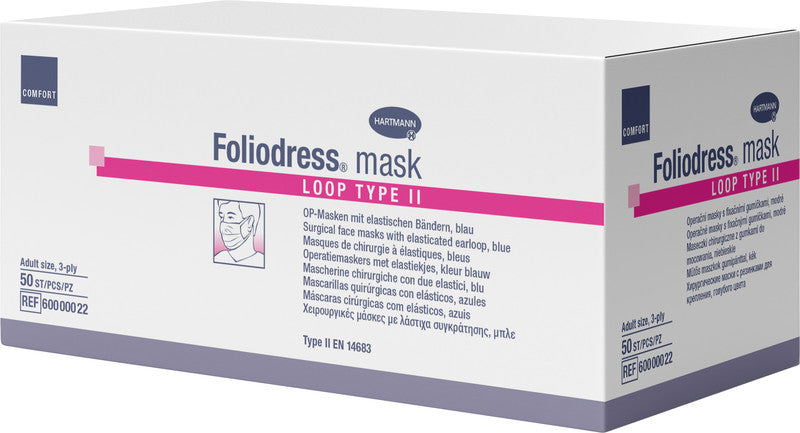 Hartmann Medizinmaske, Foliodress Maske, Typ II, Blau, 170 × 95 mm – 50 Stück