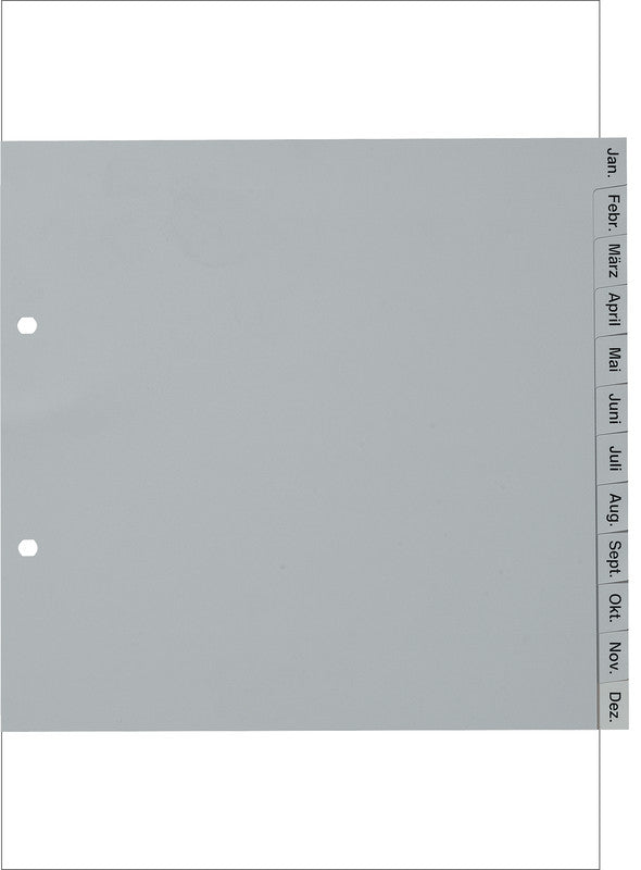 Kolma Register – teildeckend, 12-teilig, PVC, grau, vorgedruckt, 2-Ring, ovale Lochung, für A4 Hochformat