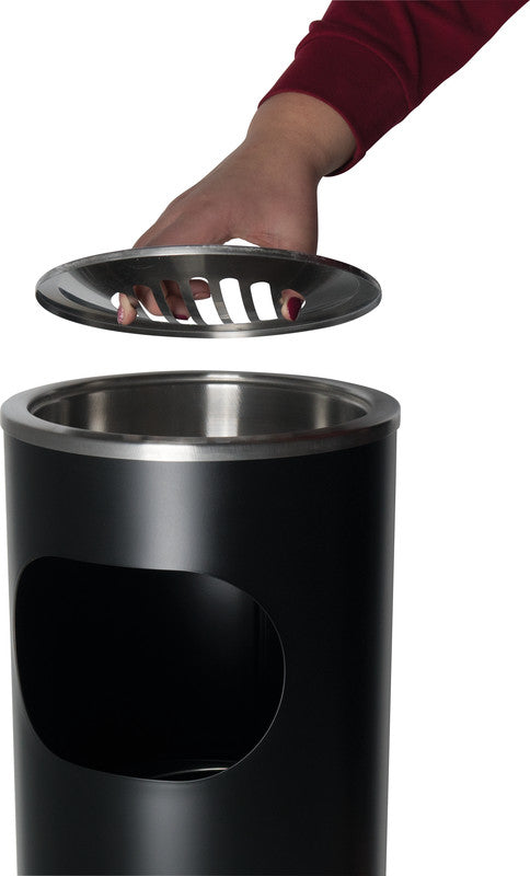 Helit Standascher – 13 l – Stahl, Schwarz – Gummibodenring, selbstlöschend, Löschkopf – Ø 249 × H 605 mm