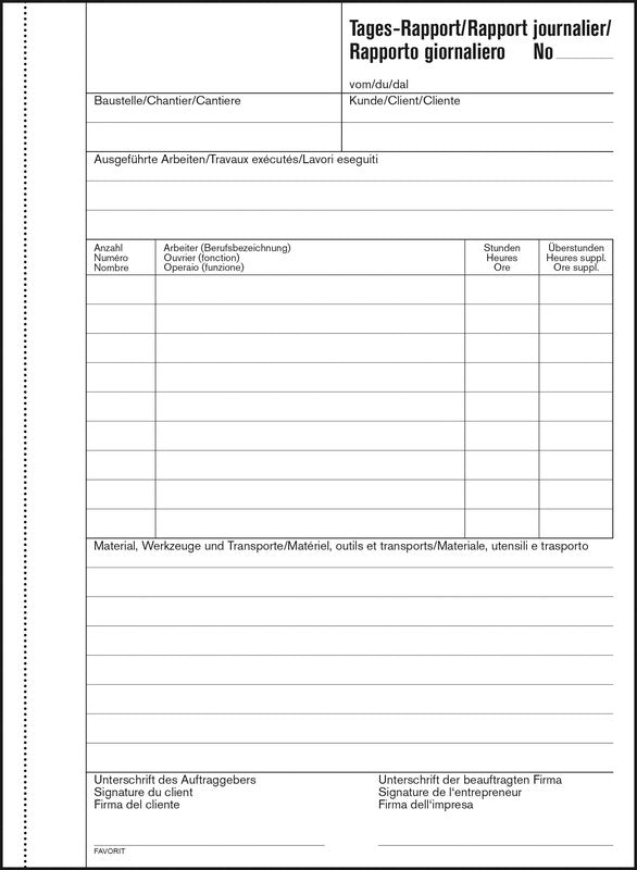 Favorit Formularblock – Tages-Rapporte, mehrsprachig, 50 Blatt, A5