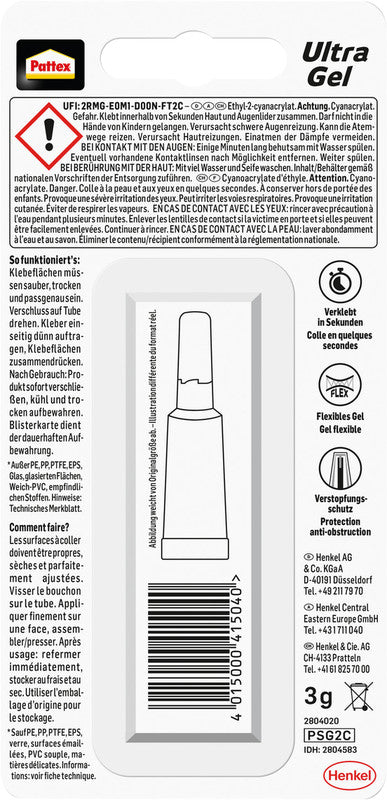 Pattex Sekundenkleber – permanent, transparent, lösemittelfrei, schnelltrocknend, 3 g, für fast alle Materialien