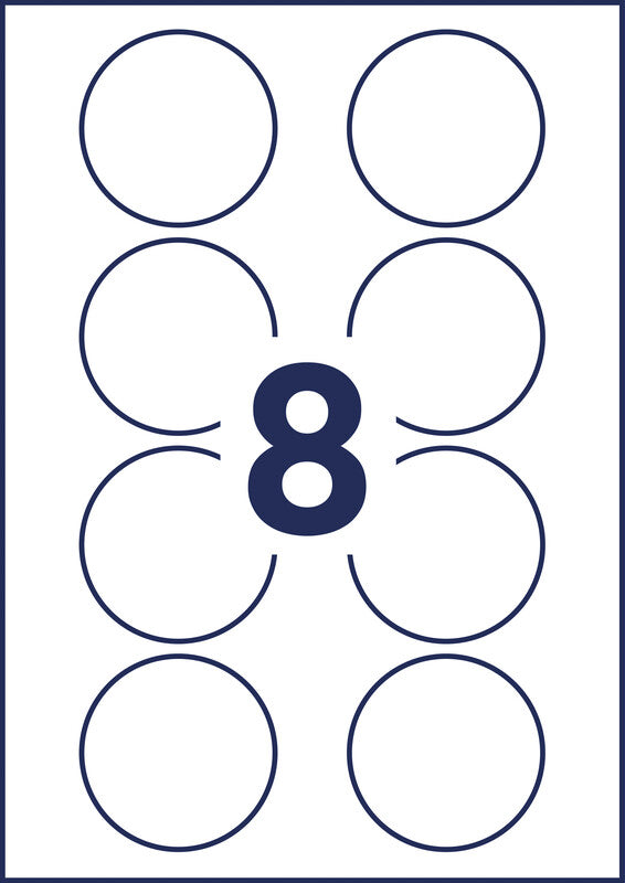 Avery Textiletiketten, Ø 65 mm, weiss, Textil, selbstklebend, wiederablösbar, 160 Etiketten (20 Blatt)