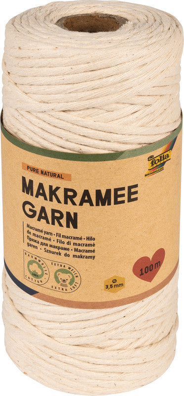 Folia Makramee-Garn – Natur – 100 m, Ø 3,5 mm, Baumwolle