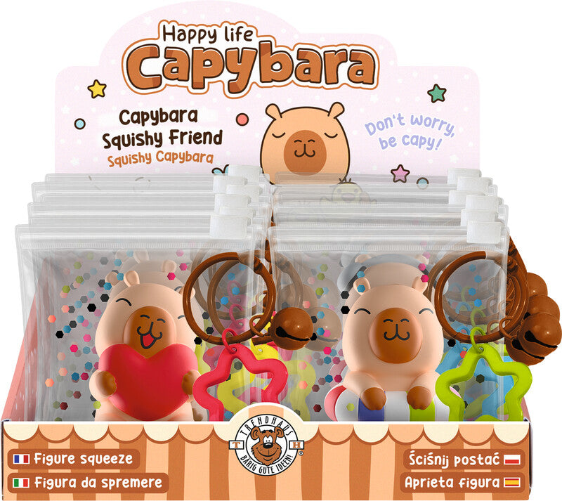 Trendhaus Squeezy-Capybara Happy Life Schlüsselanhänger – Kunststoff, 24 × 40 × 15 mm, assortiert