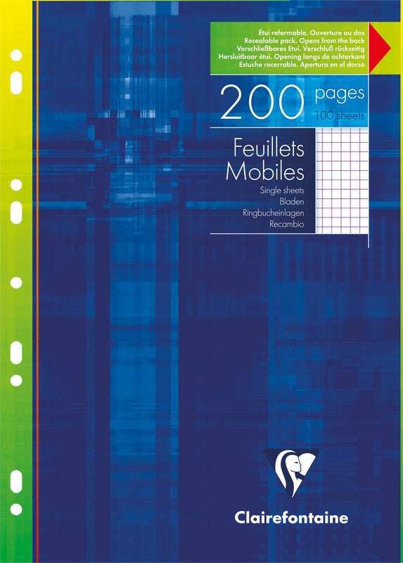 Clairefontaine Notizbuch-Einlagen A4, kariert 5 mm, 11-fach gelocht, perforiert, 90 g/m² – 100 Blatt