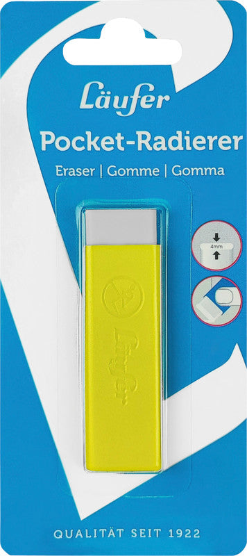 Laufer Radierer – für Bleistift und Farbstifte – 21 × 7 × 21 mm – Kunststoff – gelb