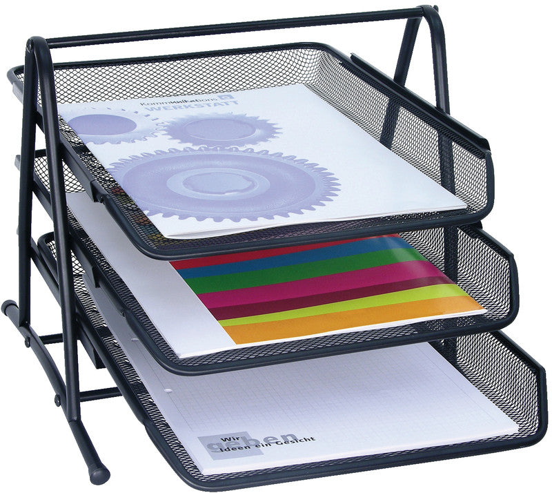 Wedo Briefkorb – Metall, für A4, C4, 3 Fächer, stapelbar, matt, schwarz, B 350 × H 270 × T 300 mm