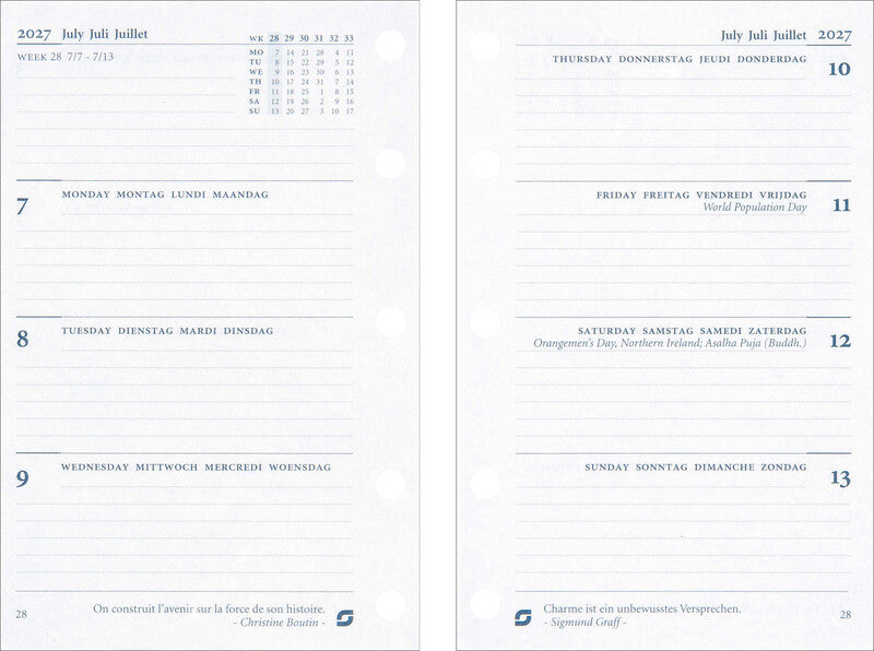 Succes Kalender-Einlage – 1 Woche/2 Seiten, 5-fach, 6,7 × 10,4 cm, 2027