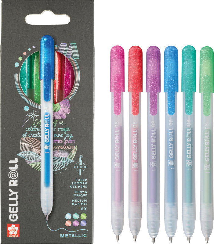 Sakura Gelly Clicker Gelschreiber 6er Set – 6 Farben, 0,5 mm, schnelltrocknend, Druckmechanik