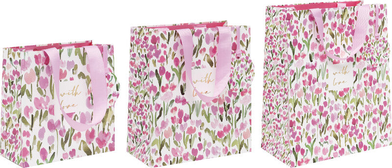 Glick Geschenktasche 'Tulip Tales' – 26 × 13,5 × 31,5 cm, Papier, mit Satinband, mehrfarbig