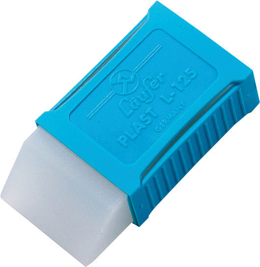 Läufer Radierer – für Bleistifte und Farbstifte – 41 × 12 × 19 mm – Kunststoff – transparent/blau
