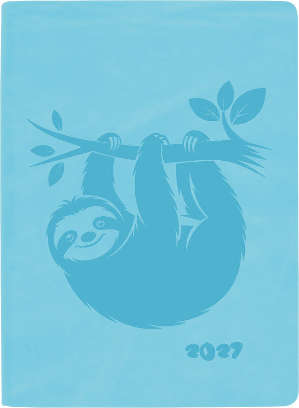 Biella Memento Ladytimer Agenda – 1 Woche/2 Seiten, gebunden, 10,1 × 14,2 cm, 2027, Hellblau, Faultier, FSC