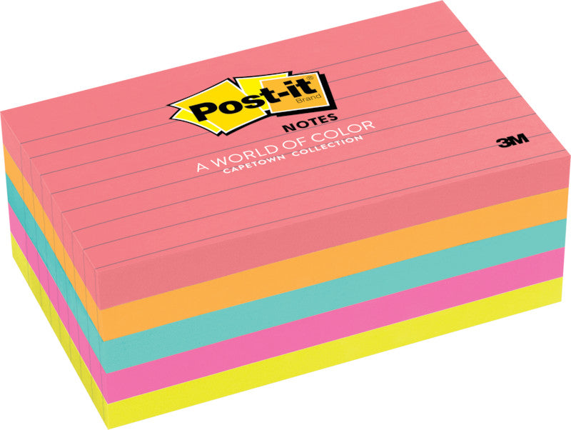 Post-it Super Sticky Haftnotizen – 127×76 mm – sortiert, 5×100 Blatt, PEFC