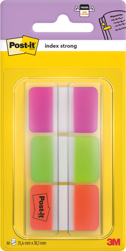 3M Post-it Index Strong Register – 25,4 × 38 mm, Kunststoff, farbig, unbedruckt, extra stark