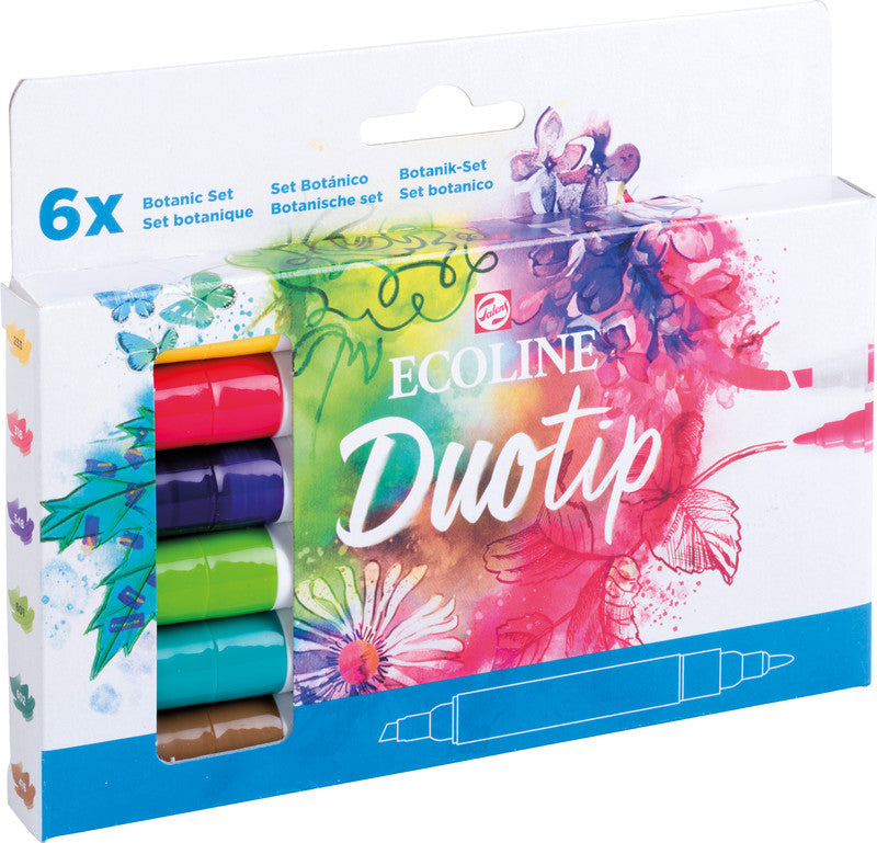 Talens ecoline Filzstifte Duotip, Strichbreite 1–2 mm, 6 mm, auswaschbar, 6 Farben
