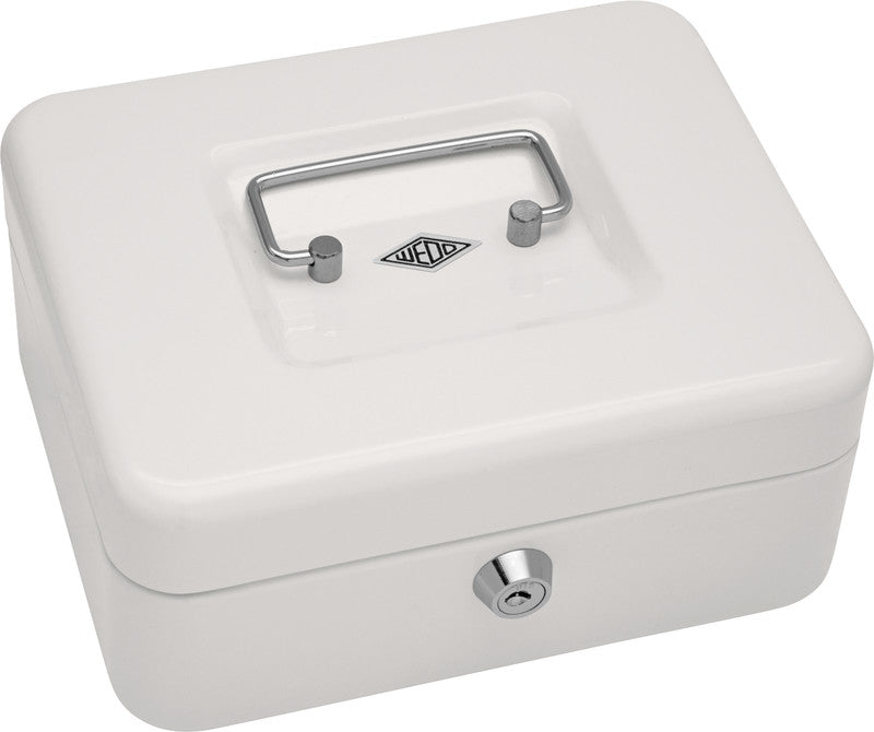 Wedo Geldkassette – mit Schlüssel – 20 × 16 × 9 cm – Weiss – Stahl