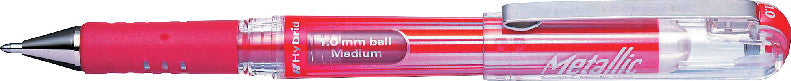 Pentel Hybrid Gel Grip DX Gelschreiber – rot metallic, 1 mm, wasserfest, lichtbeständig, Kappe