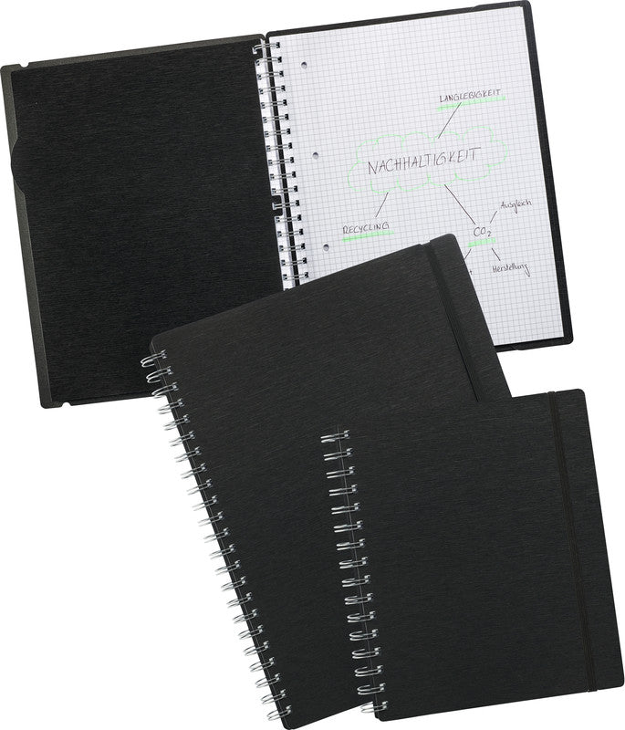 Kolma Notizbuch A5, kariert, Spiralbindung, 200 Seiten, 2-fach gelocht, perforiert, 70 g/m² – schwarz