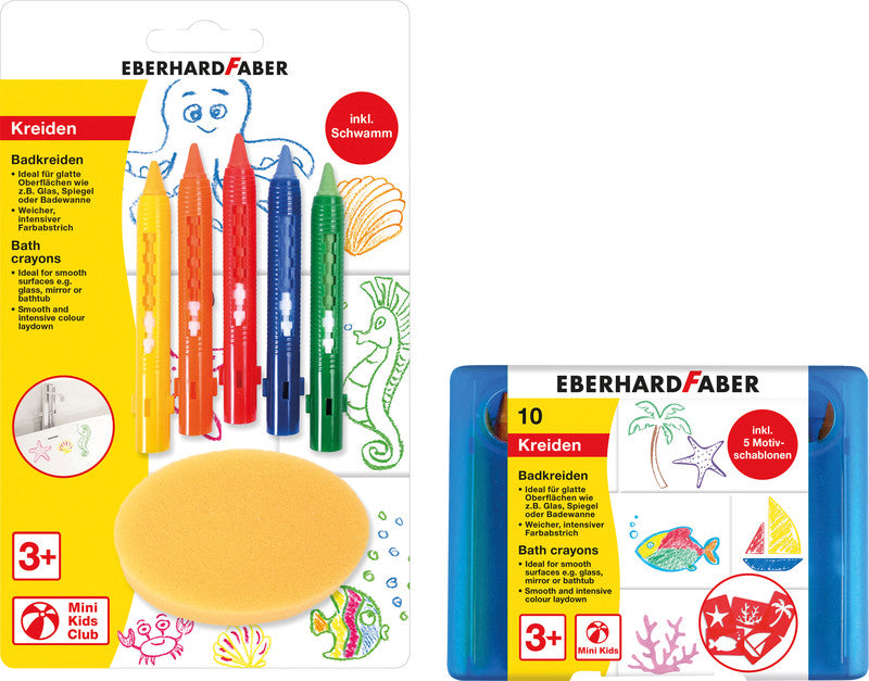 Eberhard Faber Badkreiden – Set – 10 Farben, inkl. 5 Schablonen, für Glas, Spiegel & Badewanne