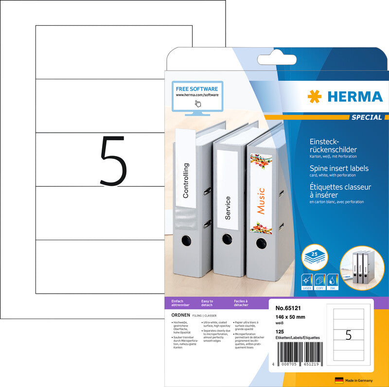 HERMA Schuletiketten – 50×146 mm, 125 Stk, 25 Bogen, Papier, nicht klebend