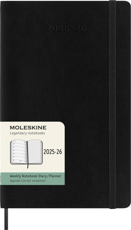 Moleskine Softcover Schüleragenda – 1 Woche pro Seite, gebunden, 13 × 21 cm, 18 Monate Juli–Dezember, schwarz, FSC