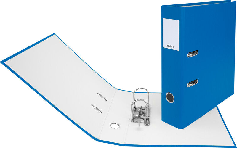 Biella Ordner – A4 hoch – 2-Ring Hebelmechanik, Rücken 70 mm – blau, mit Niederhalter, mit Griffloch, FSC