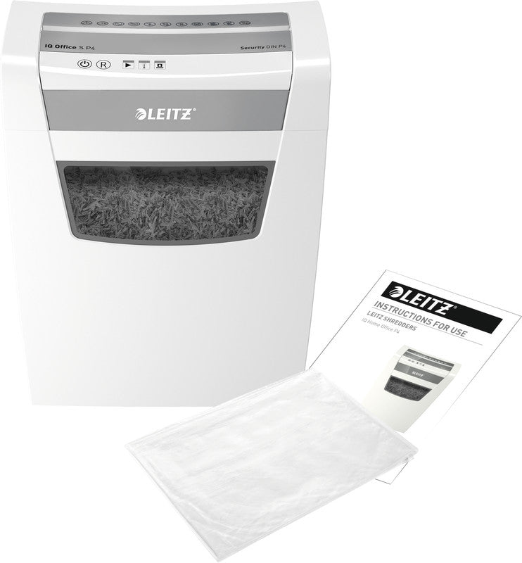 Leitz IQ Office S – Aktenvernichter, DIN P-4, Partikelschnitt 4 × 28 mm, 12 Blatt, 23 l, A4