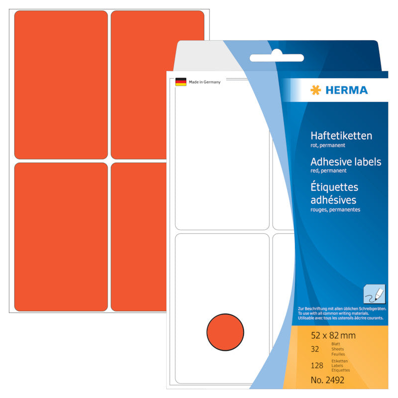 HERMA Schuletiketten – 52 × 82 mm, Abgerundete Ecken, 128 Stk, 32 Bogen, Papier, Permanent Haftend