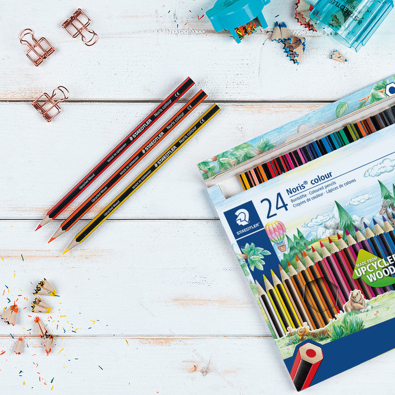 Staedtler Buntstifte Noris colour Upcycling – 24 Farben, im Kartonetui, sechskantig, PEFC