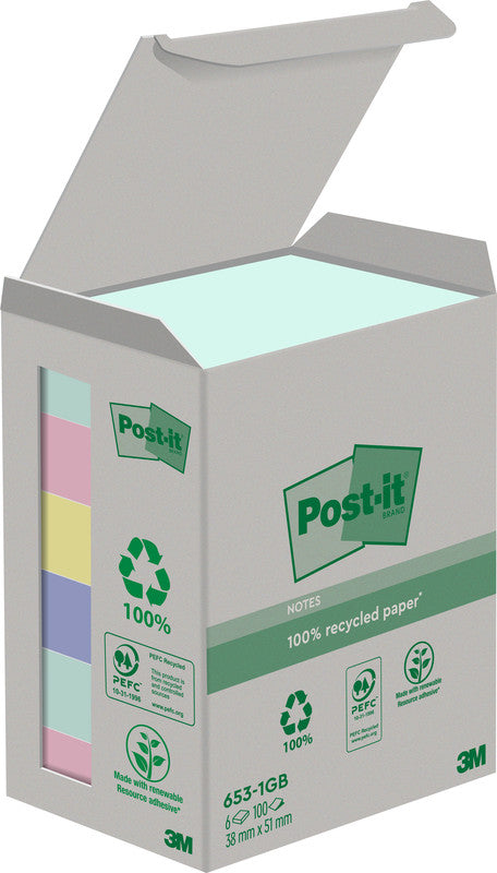 Post-it Haftnotizen – 51×38 mm – sortiert, 6×100 Blatt, PEFC