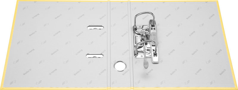Biella Ordner – A5 hoch – 2-Ring Hebelmechanik, Rücken 40 mm – gelb, mit Niederhalter, mit Griffloch, FSC