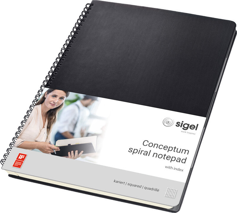 Sigel Conceptum Spiralblock, Hardcover, 80 Blatt, 4-fach gelocht, mikroperforiert, 80 g/m² – Schwarz