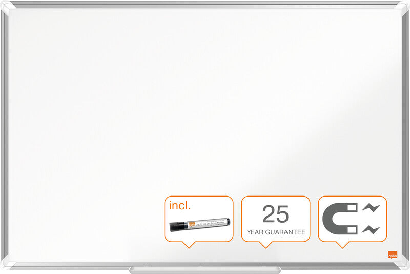 Nobo Whiteboard – 90 × 60 cm, Emaille, magnetisch, Aluminiumrahmen, Wandmontage, inkl. Stifteablage