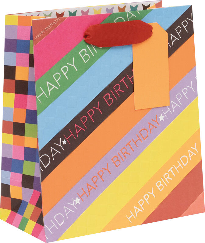 Glick Geburtstags-Geschenktasche 'Happy Birthday' – 20 × 10 × 22,5 cm, Papier, mit Satinband, mehrfarbig