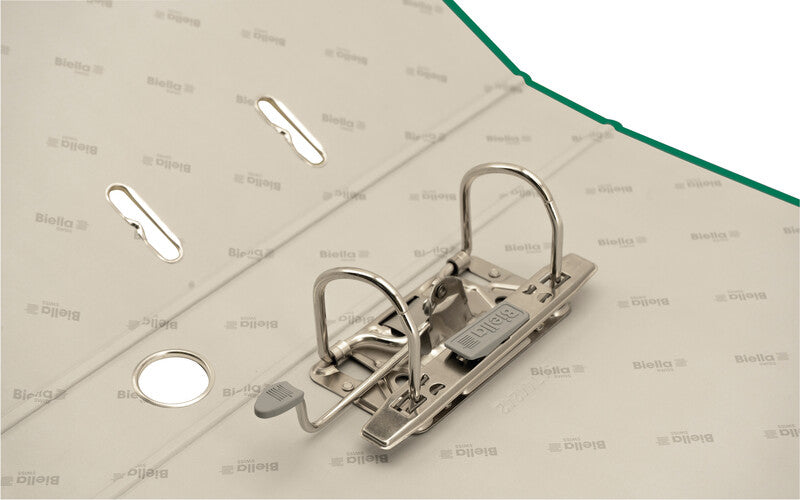 Biella Ordner – A4 hoch – 2-Ring Hebelmechanik, Rücken 40 mm – grün, mit Niederhalter, mit Griffloch, FSC