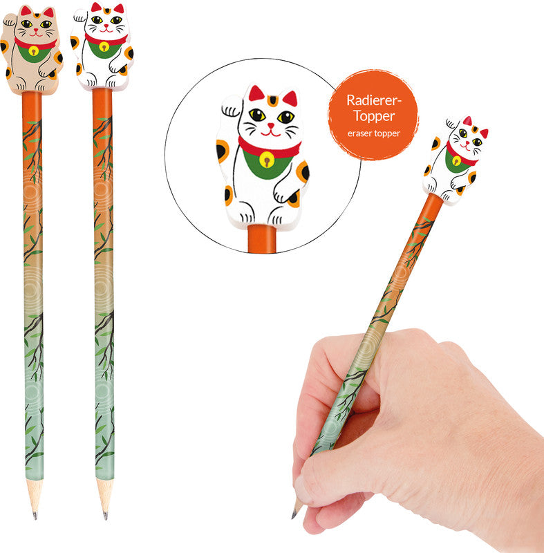 Trendhaus Lucky Cat Bleistift, mit Radierer, HB, Mine Ø 2 mm, farbig sortiert