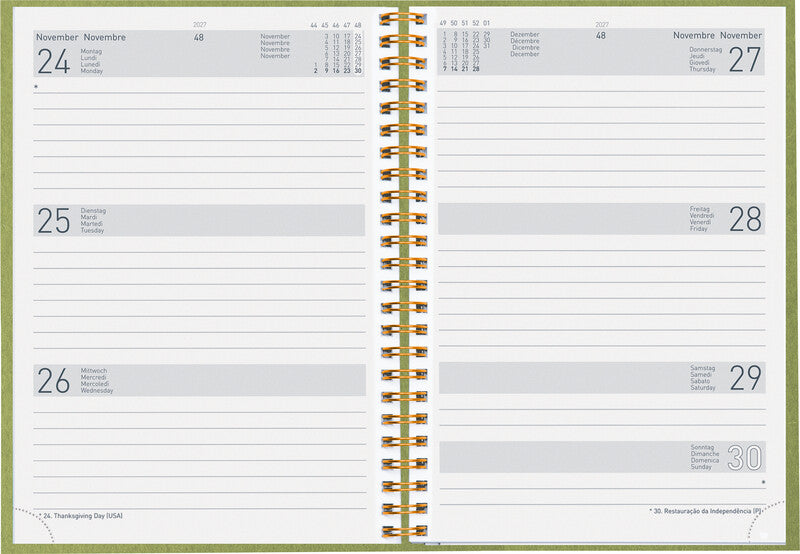 Biella Dispo Term Natural Agenda – 1 Woche/2 Seiten, Spiralbindung, 14,5 × 20,5 cm, 2027, Hellgrün